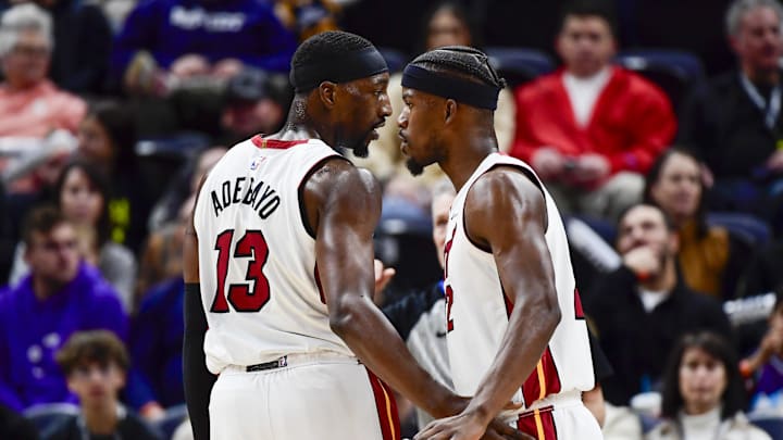 Dec 31, 2022; Salt Lake City, Utah, USA; Miami Heat forward Jimmy Butler (22) and center/forward Bam