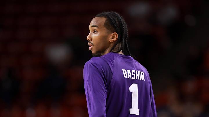 Jan 10, 2026; Tempe, Arizona, USA; Detailed view of the jersey of Kansas State Wildcats  guard Abdi Bashir Jr. (1) against the Arizona State Sun Devils in the second half at Desert Financial Arena. Mandatory Credit: Mark J. Rebilas-Imagn Images