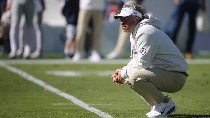 Oct 17, 2026; Oxford, Mississippi, USA;  Mississippi Rebels head coach Pete Golding looks on before the game against the Missouri Tigers at Vaught-Hemingway Stadium.  Mandatory Credit: Petre Thomas-Imagn Images
