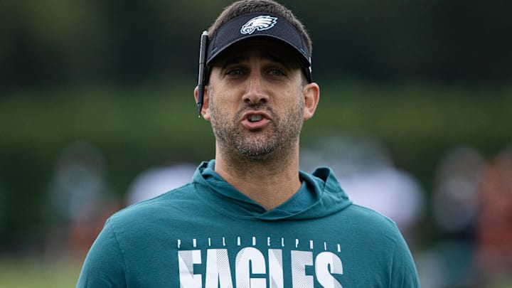 Philadelphia Eagles head coach Nick Sirianni during training camp at NovaCare Complex.