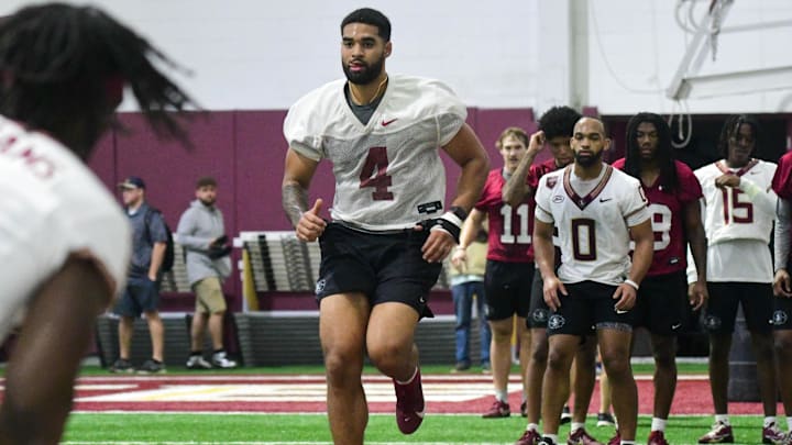 Florida State football quarterback DJ Uiagalelei takes part in the final Tour of Duty winter