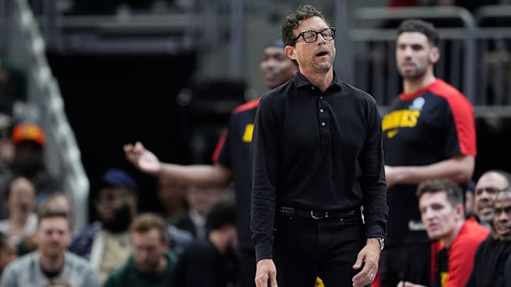 Atlanta Hawks head coach Quin Snyder reacts against the Milwaukee Bucks.