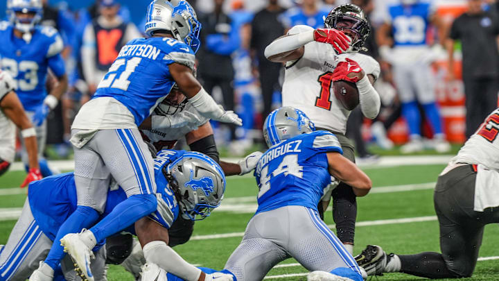Detroit Lions linebacker Malcolm Rodriguez (44). Detroit Lions linebacker Malcolm Rodriguez (44).