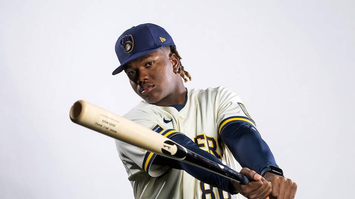 Feb 20, 2026; Phoenix, AZ, USA; Milwaukee Brewers infielder Jesus Made poses for a portrait during photo day at American Family Fields of Phoenix. Mandatory Credit: Mark J. Rebilas-Imagn Images