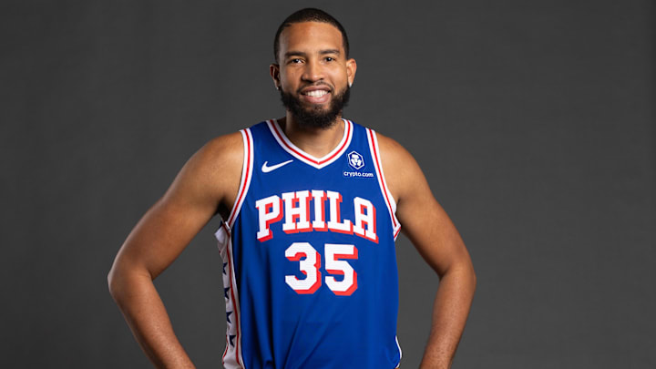 Sep 30, 2024; Camden, NJ, USA; Philadelphia 76ers Isaiah Mobley poses for a photo on media day at the Philadelphia 76ers Training Complex. Mandatory Credit: Bill Streicher-Imagn Images Sep 30, 2024; Camden, NJ, USA; Philadelphia 76ers Isaiah Mobley poses for a photo on media day at the Philadelphia 76ers Training Complex. Mandatory Credit: Bill Streicher-Imagn Images
