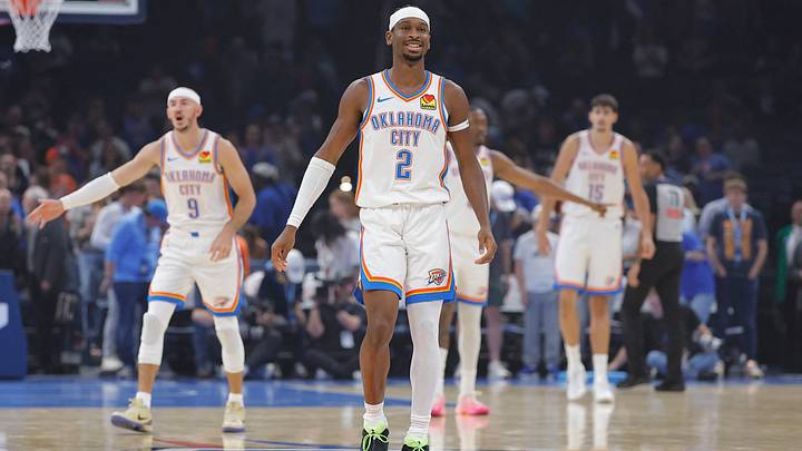 Oct 7, 2026; Oklahoma City, Oklahoma, USA; Oklahoma City Thunder guard Shai Gilgeous-Alexander (2) smiles after a play against the Milwaukee Bucks during the first half of a preseason game at Paycom Center. Mandatory Credit: Alonzo Adams-Imagn Images