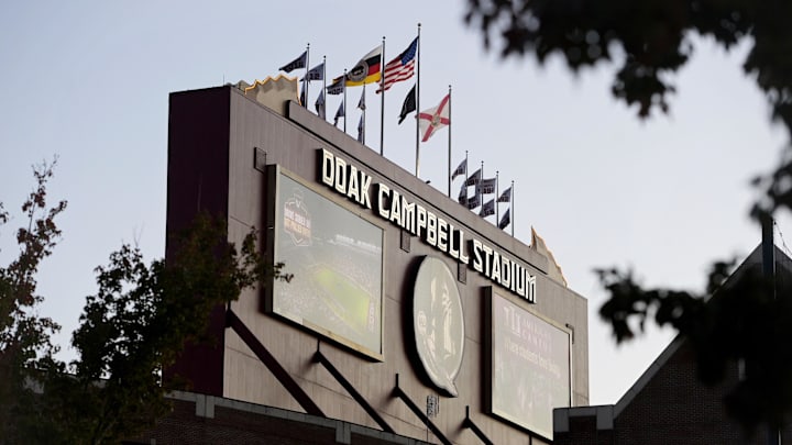 Nov 30, 2024; Tallahassee, Florida, USA; A general view of the outside of Doak S. Campbell Stadium as the Florida State Seminoles and the Florida Gators face off. Mandatory Credit: Melina Myers-Imagn Images