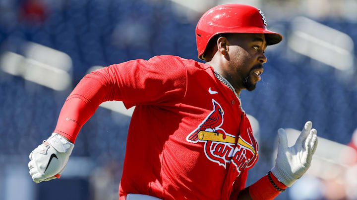 Feb 28, 2023; West Palm Beach, Florida, USA; St. Louis Cardinals left fielder Jordan Walker (67)