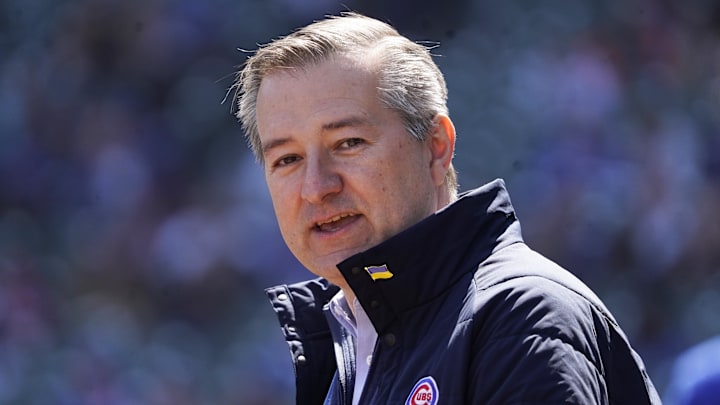 Apr 2, 2023; Chicago, Illinois, USA; Cubs owner Tom Ricketts on the field before the game between