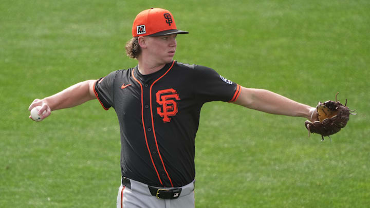 Feb 13, 2025; Scottsdale, AZ, USA; San Francisco Giants pitcher Hayden Birdsong (60) warms up during spring training camp. Feb 13, 2025; Scottsdale, AZ, USA; San Francisco Giants pitcher Hayden Birdsong (60) warms up during spring training camp.