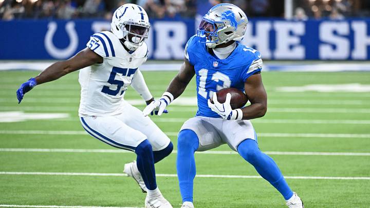 Aug 29, 2026; Indianapolis, Indiana, USA; Detroit Lions tight end Jackson Meeks (13) runs with the ball against the Indianapolis Colts during the first half at Lucas Oil Stadium. Mandatory Credit: Robert Goddin-Imagn Images Aug 29, 2026; Indianapolis, Indiana, USA; Detroit Lions tight end Jackson Meeks (13) runs with the ball against the Indianapolis Colts during the first half at Lucas Oil Stadium. Mandatory Credit: Robert Goddin-Imagn Images