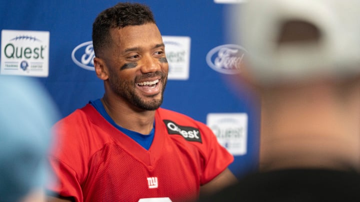 July 23, 2025: New York Giants quarterback Russell Wilson on day one of the New York Giants training camp.