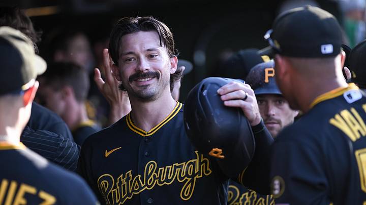 Jun 17, 2026; West Sacramento, California, USA; Pittsburgh Pirates left fielder Bryan Reynolds (10) celebrates with teammates after scoring against the Athletics during the first inning at Sutter Health Park. Mandatory Credit: Ed Szczepanski-Imagn Images Jun 17, 2026; West Sacramento, California, USA; Pittsburgh Pirates left fielder Bryan Reynolds (10) celebrates with teammates after scoring against the Athletics during the first inning at Sutter Health Park. Mandatory Credit: Ed Szczepanski-Imagn Images
