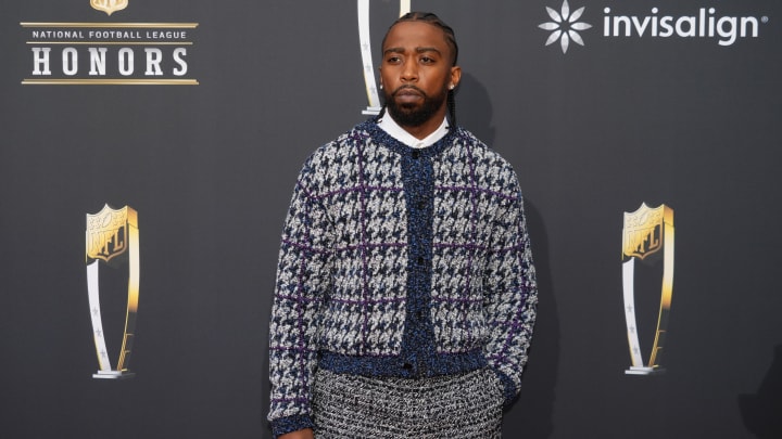 Feb 8, 2024; Las Vegas, NV, USA; New York Giants quarterback Tyrod Taylor on the red carpet before the NFL Honors show at Resorts World Theatre. Mandatory Credit: Kirby Lee-USA TODAY Sports Feb 8, 2024; Las Vegas, NV, USA; New York Giants quarterback Tyrod Taylor on the red carpet before the NFL Honors show at Resorts World Theatre. Mandatory Credit: Kirby Lee-USA TODAY Sports