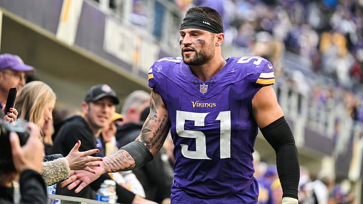 Dec 1, 2024; Minneapolis, Minnesota, USA; Minnesota Vikings linebacker Blake Cashman (51) reacts with the crowd after the game against the Arizona Cardinals at U.S. Bank Stadium. 