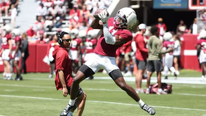 Alabama Wide Receiver Rico Scott (11) catches the ball during A-Day at Bryant-Denny Stadium in Tuscaloosa, AL on Saturday, Apr 12, 2025.