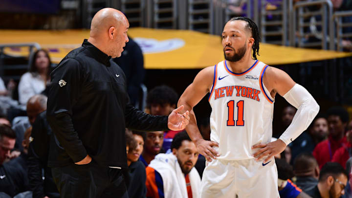 Rick Brunson and Jalen Brunson of the New York Knicks on March 7, 2025.