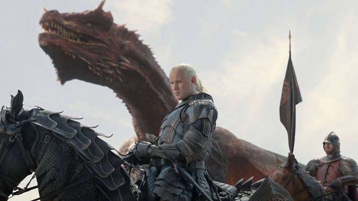 Matt Smith (Daemon Targaryen) and Caraxes in House of the Dragon season 3 episode 8.