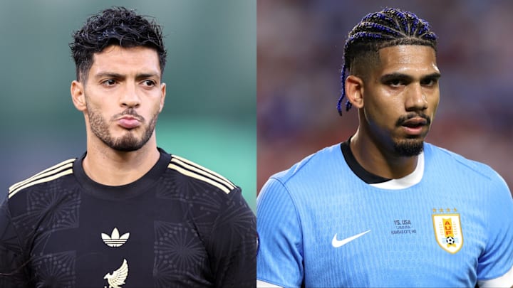 Raúl Jiménez (left) and Ronald Araújo will battle all night when Mexico host Uruguay.