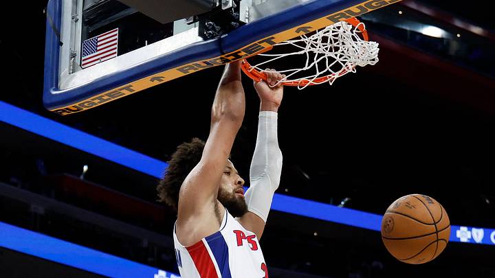 Oct 16, 2026; Detroit, Michigan, USA; Detroit Pistons guard Cade Cunningham (2) dunks in the second half against the Toronto Raptors at Little Caesars Arena. Mandatory Credit: Rick Osentoski-Imagn Images Oct 16, 2026; Detroit, Michigan, USA; Detroit Pistons guard Cade Cunningham (2) dunks in the second half against the Toronto Raptors at Little Caesars Arena. Mandatory Credit: Rick Osentoski-Imagn Images