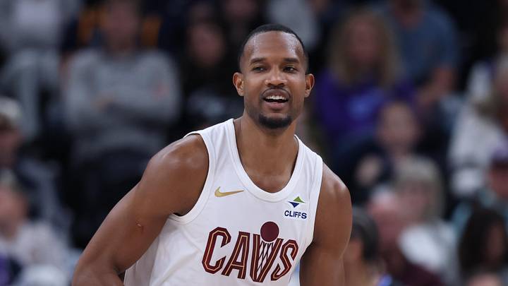 Mar 30, 2026; Salt Lake City, Utah, USA; Cleveland Cavaliers center Evan Mobley (4) reacts after a play against the Utah Jazz during the first half at Delta Center.