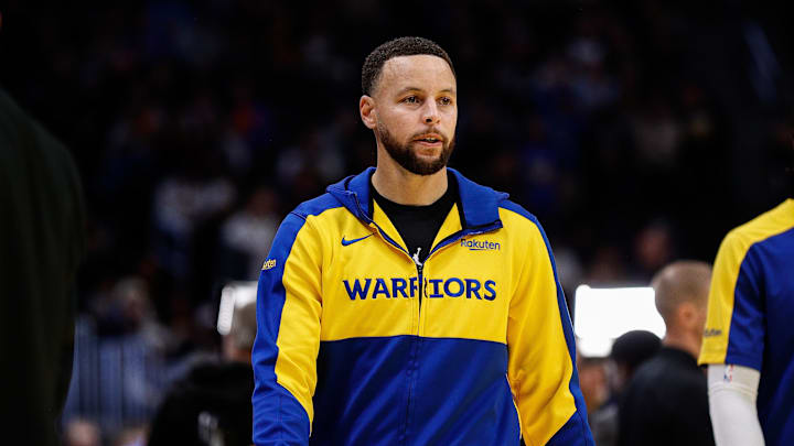 Golden State Warriors guard Stephen Curry (30) before the game against the Denver Nuggets at Ball Arena. 