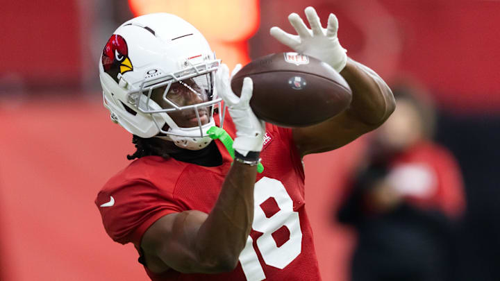 Jul 29, 2025; Glendale, AZ, USA; Arizona Cardinals wide receiver Marvin Harrison Jr. (18) during training camp at State Farm Stadium. Mandatory Credit: Mark J. Rebilas-Imagn Images