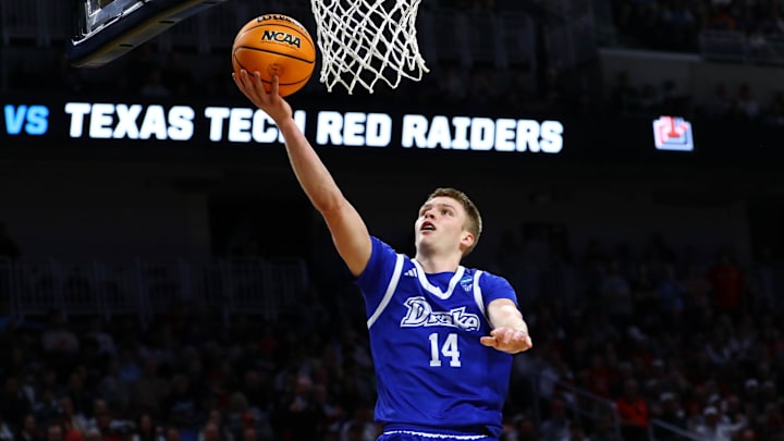 Drake Bulldogs guard Bennett Stirtz shoots the ball against the Texas Tech Red Raiders