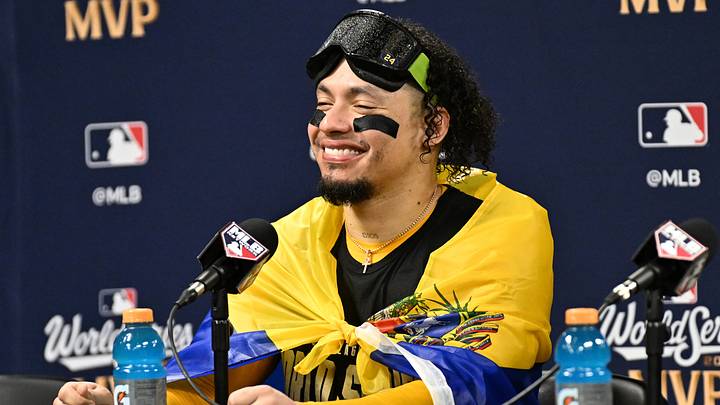Oct 28, 2026; St. Petersburg, Florida, USA; Milwaukee Brewers catcher William Contreras (24) speaks to the media after defeating the Tampa Bay Rays in game five of the 2026 World Series at Tropicana Field. Mandatory Credit: Jonathan Dyer-Imagn Images Oct 28, 2026; St. Petersburg, Florida, USA; Milwaukee Brewers catcher William Contreras (24) speaks to the media after defeating the Tampa Bay Rays in game five of the 2026 World Series at Tropicana Field. Mandatory Credit: Jonathan Dyer-Imagn Images