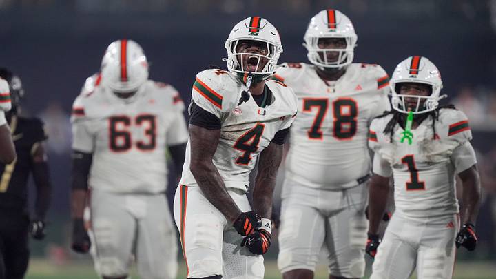 Sep 18, 2026; Winston-Salem, North Carolina, USA; Miami (FL) Hurricanes running back Mark Fletcher Jr. (4) reacts to his touchdown run during the first half against the Wake Forest Demon Deacons at Allegacy Federal Credit Union Stadium. Mandatory Credit: Jim Dedmon-Imagn Images Sep 18, 2026; Winston-Salem, North Carolina, USA; Miami (FL) Hurricanes running back Mark Fletcher Jr. (4) reacts to his touchdown run during the first half against the Wake Forest Demon Deacons at Allegacy Federal Credit Union Stadium. Mandatory Credit: Jim Dedmon-Imagn Images