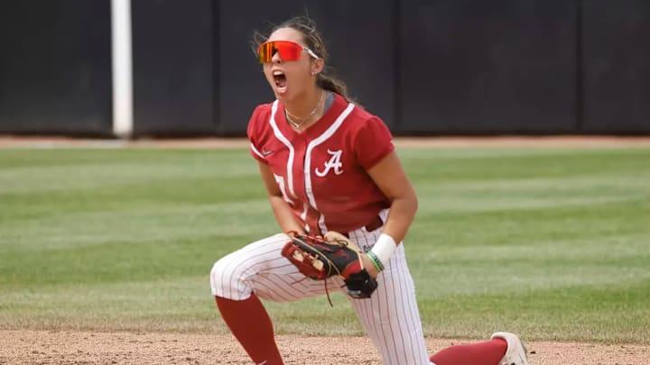 Alabama Softball Player Salen Hawkins (47) in action against Mizzou at Mizzou Softball Stadium