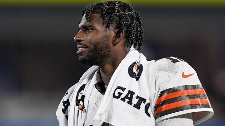 Cleveland Browns quarterback Shedeur Sanders (12) during the second half against the Carolina Panthers at Bank of America Stadium. Cleveland Browns quarterback Shedeur Sanders (12) during the second half against the Carolina Panthers at Bank of America Stadium.
