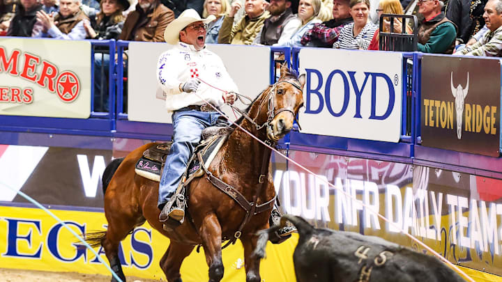 Coleman Proctor had plenty to smile about after his Round 7 team roping win with partner Logan Medlin. He is now second in the All-Around World Standings, while he and Medlin are fourth their respective header and heeler World Standings. Coleman Proctor had plenty to smile about after his Round 7 team roping win with partner Logan Medlin. He is now second in the All-Around World Standings, while he and Medlin are fourth their respective header and heeler World Standings.