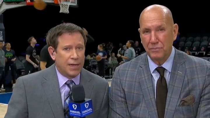 Wolves announcers Alan Horton and Jim Petersen during an on-air apology on Tuesday, Jan. 6, 2025. 