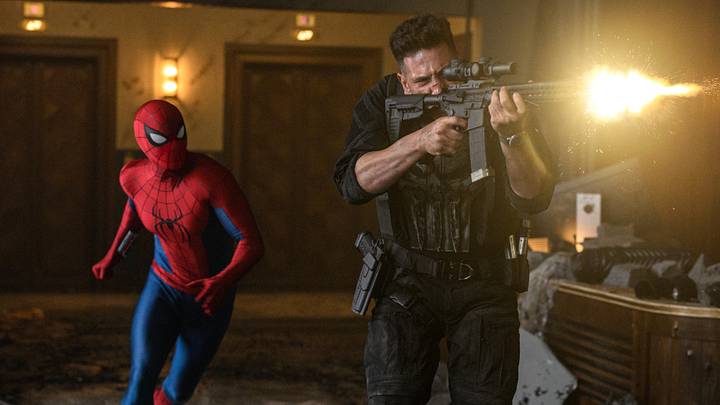 Spider-Man and The Punisher (Jon Bernthal) in Columbia Pictures SPIDER-MAN™: BRAND NEW DAY. photo by: Jay Maidment