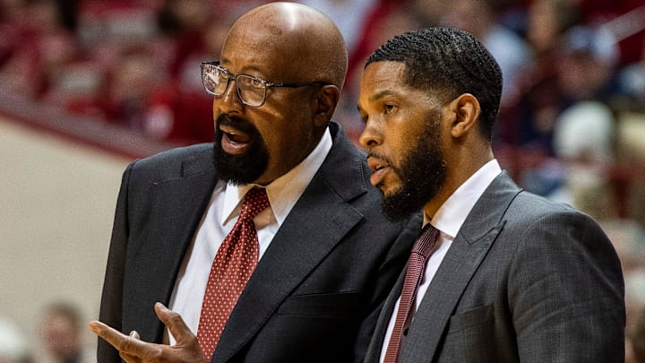 Indiana Head Coach Mike Woodson talks with assistant coach Yasir Rosemond during the second half of the Indiana versus Marian men's basketball game at Simon Skjodt Assembly Hall on Friday, Nov. 3, 2023. Indiana Head Coach Mike Woodson talks with assistant coach Yasir Rosemond during the second half of the Indiana versus Marian men's basketball game at Simon Skjodt Assembly Hall on Friday, Nov. 3, 2023.