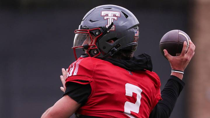 Texas Tech's Brendan Sorsby goes through a drill during spring football practice, Tuesday, April 14, 2026, at the Womble Football Center. Texas Tech's Brendan Sorsby goes through a drill during spring football practice, Tuesday, April 14, 2026, at the Womble Football Center.