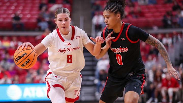 Texas Tech's Adlee Blacklock handles the ball against Houston during a Big 12 Conference women's basketball game, Tuesday, Jan. 13, 2026, in United Supermarkets Arena.