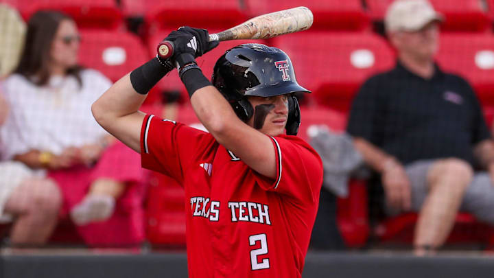 Texas Tech's Kyeler Thompson prepares for an at-bat against Abilene Christian during a non-conference Division I baseball game, Tuesday, March 31, 2026, at Rip Griffin Park.