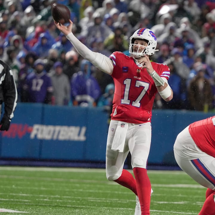 Buffalo Bills offensive tackle Dion Dawkins provides pass protection to give quarterback Josh Allen. Buffalo Bills offensive tackle Dion Dawkins provides pass protection to give quarterback Josh Allen.