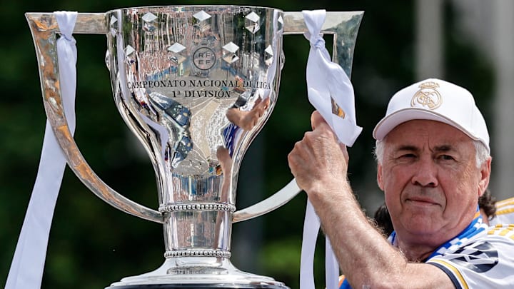 TOPSHOT-FBL-ESP-LIGA-REAL MADRID-TROPHY