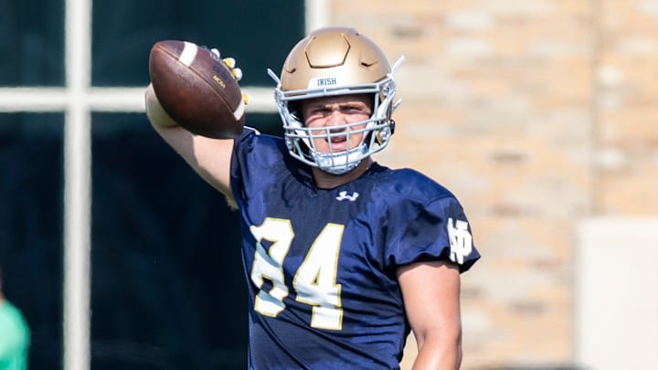 Notre Dame's Kevin Bauman during Notre Dame Fall Camp on Wednesday, July 26, 2023, at Irish Athletics Center in South Bend, Indiana.
