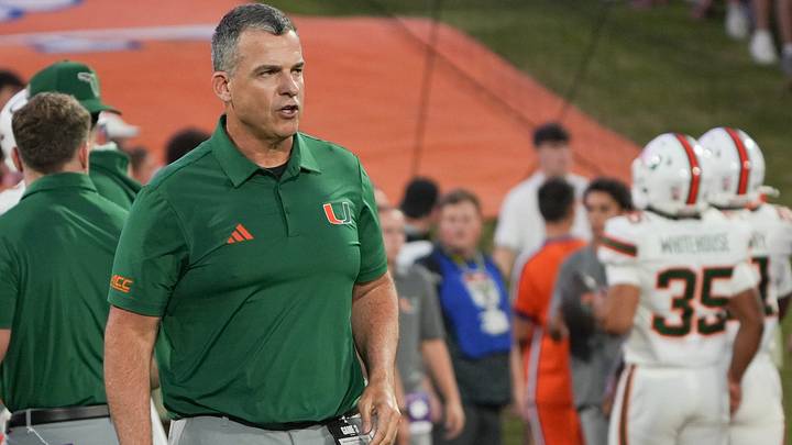 Miami Hurricanes Head Coach Mario Cristobal during warm up time before kickoff at Memorial Stadium in Clemson at Memorial Stadium Saturday, October 3, 2026. Miami Hurricanes Head Coach Mario Cristobal during warm up time before kickoff at Memorial Stadium in Clemson at Memorial Stadium Saturday, October 3, 2026.