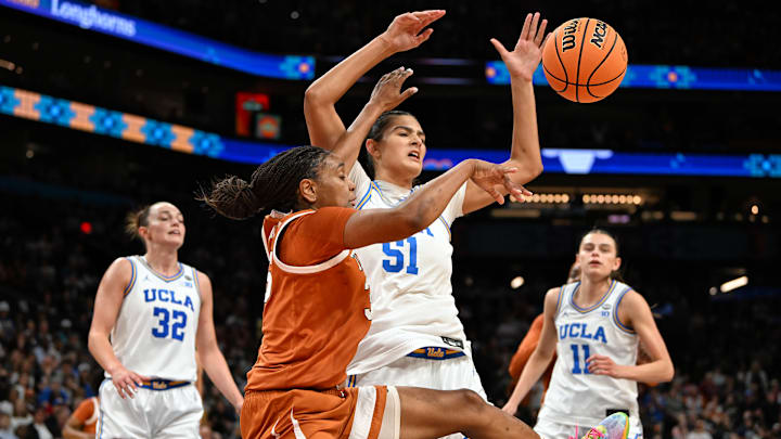 UCLA star Lauren Betts had a game-high 16 points while Texas’s Madison Booker (left) was held to the worst shooting night of her career. 