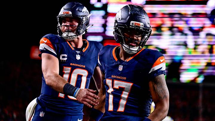 DENVER, CO - SEPTEMBER 27: Denver Broncos wide receiver Jaylen Waddle 17 celebrates with quarterback Bo Nix 10 after a catch for a third quarter two-point conversion during a game between the Los Angeles Rams and the Denver Broncos at Empower Field at Mile High on September 27, 2026 in Denver, Colorado. DENVER, CO - SEPTEMBER 27: Denver Broncos wide receiver Jaylen Waddle 17 celebrates with quarterback Bo Nix 10 after a catch for a third quarter two-point conversion during a game between the Los Angeles Rams and the Denver Broncos at Empower Field at Mile High on September 27, 2026 in Denver, Colorado.