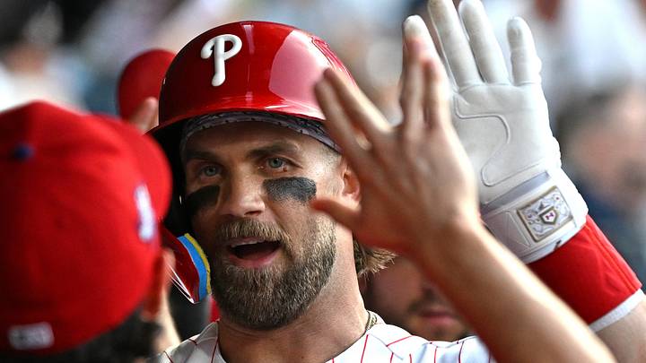 Jun 29, 2026; Philadelphia, Pennsylvania, USA; Philadelphia Phillies first baseman Bryce Harper (3) celebrates his home run against the Pittsburgh Pirates during the third inning at Citizens Bank Park. Mandatory Credit: Eric Hartline-Imagn Images Jun 29, 2026; Philadelphia, Pennsylvania, USA; Philadelphia Phillies first baseman Bryce Harper (3) celebrates his home run against the Pittsburgh Pirates during the third inning at Citizens Bank Park. Mandatory Credit: Eric Hartline-Imagn Images