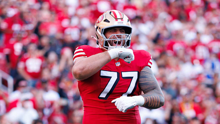 San Francisco 49ers right guard Dominick Puni (77) San Francisco 49ers right guard Dominick Puni (77)