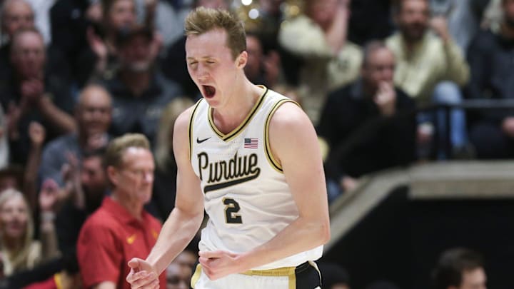 Purdue Boilermakers guard Fletcher Loyer (2) celebrates 