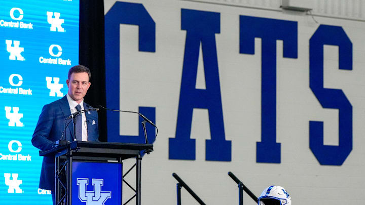 New Kentucky Wildcat head coach Will Stein makes remarks as he is introduced at Kentucky on Wednesday, December 3, 2025 New Kentucky Wildcat head coach Will Stein makes remarks as he is introduced at Kentucky on Wednesday, December 3, 2025