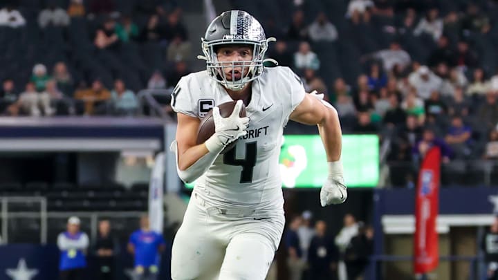 Running back Brendan Fournier carries during the Texas 6A Division 2 state title game at AT&T Stadium.
